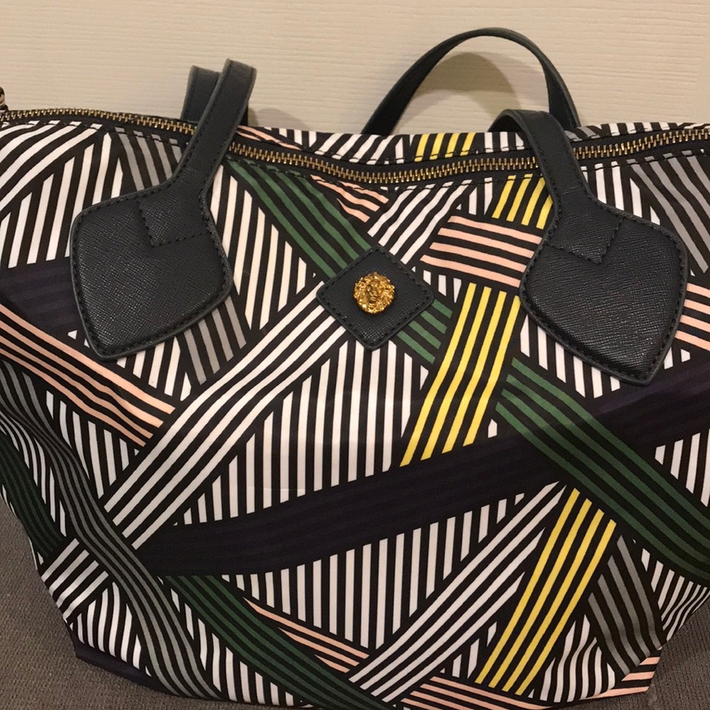 Anne Klein satiny feeling canvas tote, striped